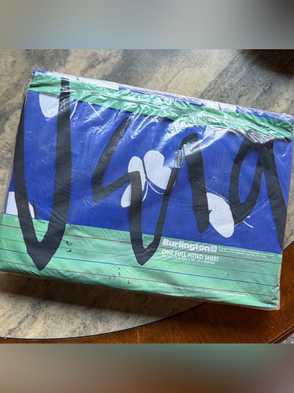 Vinatge Deadstock Vera Caress Blue Butterfly Full Fitted Sheet new Burlington